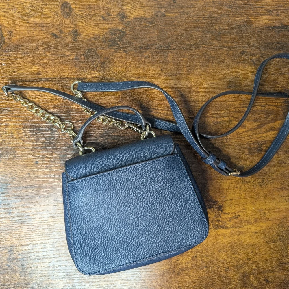 Michael Kors Dark Blue Crossbody Bag with Gold Chain